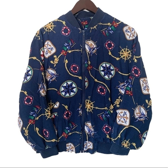 VINTAGE | Women’s Navy Nautical Bomber Windbreaker Zip Up Jacket | Size XL - Picture 4 of 16